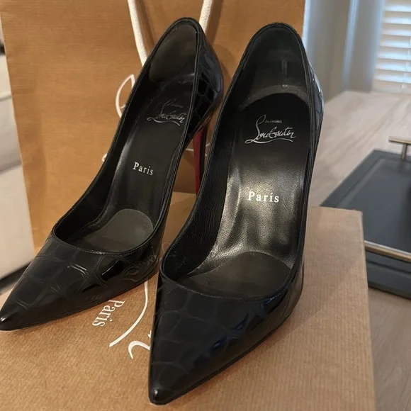 Christian Louboutin Kate 100 mm Red Bottom Pumps Alligator Calf Leather Size 36